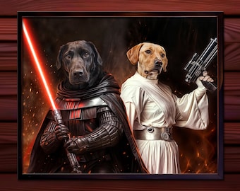 Dark Lord Hundeportrait, Prinzessin Leya Haustierportrait, Zwei Haustiere Portrait, Weihnachtsgeschenk, Jedi Wars Katzenportrait, Geschenk Aufmunterung