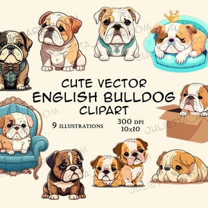 Bouledogue anglais vector clipart - TÉLÉCHARGEMENT IMMÉDIAT - chiot bouledogue anglais png - clipart chien vectoriel - conception par sublimation
