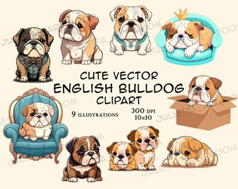 English bulldog vector clipart - INSTANT DOWNLOAD - English bulldog puppy png - Vector dog clipart - sublimation design