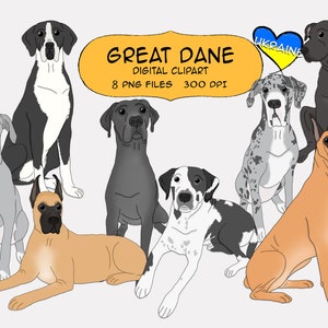 Great dane Digitale clip art, Hond clipart, Great Dane portret, Hand geschilderd, Great Dane Silhouette, hond moeder, DIY Portret, INSTANT DOWNLOAD