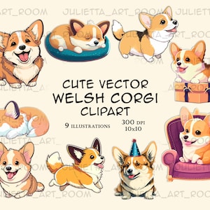 Vektor Corgis Clipart, Welsh Corgis png, DIY Portrait, Corgis Mama, Corgis Portrait, Handgemaltes Aquarell Hund, Hundeliebhaber Geschenk