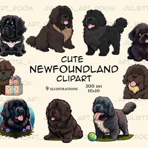 Newfoundland dog clipart, Newfs puppy art, Newfoundland png illustration, Newfies cards, DIY portrait, Dog portrait, INSTANT DOWNLOAD