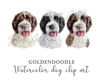 Goldendoodle Watercolor Clipart: Poodle Mix Dog Portrait (PNG)