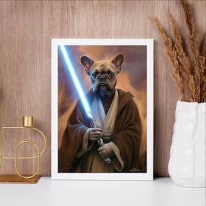Obi Van dog portrait, Star custom pet portrait, Christmas gift, Movie pet illustration, Jedi Wars, cat portrait, pet loss gift