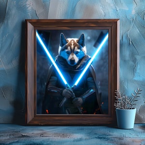 Ahsoka dog portrait, Custom Space Wars pet illustration, Mandalorian digital cat portrait, Custom Ahsoka portrait from photo