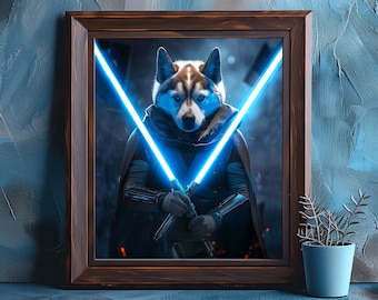 Ahsoka dog portrait, Custom Space Wars pet illustration, Mandalorian digital cat portrait, Custom Ahsoka portrait from photo