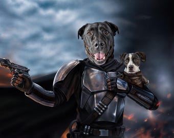 Stern Kundenspezifisches Hundeporträt, mandalorianisches Hundeporträt, Vatertagsgeschenk, Haustierporträt, Jedi Wars, Katzenporträt, Haustierverlustgeschenk, aufmunterndes Geschenk