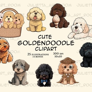 Goldendoodle niedliche Vektor-Clipart mit transparentem Hintergrund - SOFORTIGER DOWNLOAD - Pudel mix Clipart png - Sublimationsdesign - Hundekunst