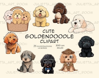 Goldendoodle cute vector clipart with transparent background - INSTANT DOWNLOAD - Poodle mix clipart png - Sublimation design - Dog art