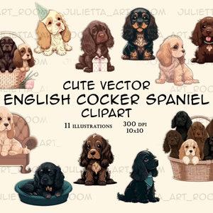 Clipart vettoriale Cocker Spaniel Inglese, Springer Spaniel PNG, Illustrazione vettoriale png, Design a sublimazione, Ritratto fai da te, Clipart di cane