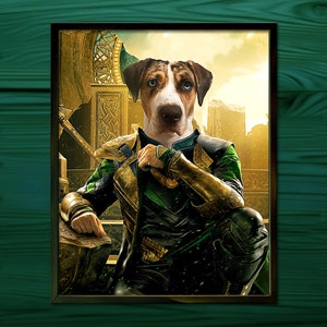 Dog portrait, Loki Portrait, God of Mischief, Superhero art, Cat portrait, Cartoon portrait, Loki Poster, Pet Loss gift, Cheer up gift