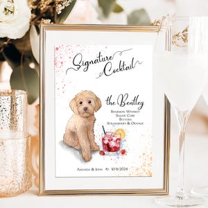 Benutzerdefiniertes Haustier-Cocktail-Zeichen, Hund Hochzeit Signature Drink-Schild, Katze kundenspezifische Barkarte, Hochzeits-Bar-Schild, Haustierportrait, Biscuit Bar Hund
