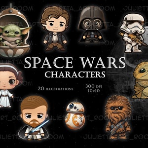 Star movie characters clipart, Mandalorian and Grogu clipart, Han Solo, Darth Vader, Obi Van Kenobi, Luke Skywalker - DIY portrait