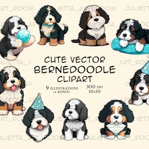 Bernedoodle vector perro clipart, ilustración png Labradoodle, imágenes prediseñadas Poodle Mix, retrato DIY, DESCARGA INSTANTE, imágenes prediseñadas bernesas