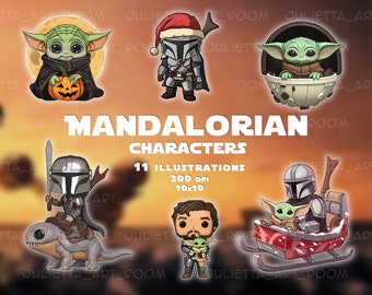 Mandalorian and Grogu png clipart, Space wars movie, Digital stickers on transparent background, DIY portrait, sublimation design
