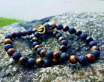 Lava & Tiger natural tiger eye natural stone beads bracelets, couple bracelets, love bracelets, Friendship Bracelets, Matching Bracelets