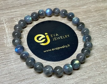 Pulsera de cuentas de labradorita de 8 mm, pulsera unisex de piedras preciosas hecha a mano