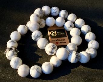 White Howlite 10mm Beaded Bracelet, Calming Gemstone, Stress Relief