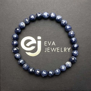 Sapphire, Corundum, Blue, Bracelet, 6-7mm Faceted Beads, Genuine Sapphire Beads, Natural Bracelet Gemstone Jewelry Gift For Mom For Her