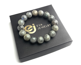 Pulsera de labradorita brillante, gema con cuentas hecha a mano, regalo unisex