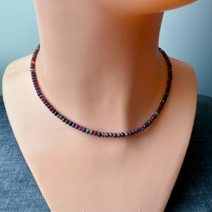 Multicolor Sapphire Ruby Necklace, Faceted Gemstone Beads Tiny Necklace Rondelle Beads Corundum Necklace Red Blue Necklace Birthday Gift