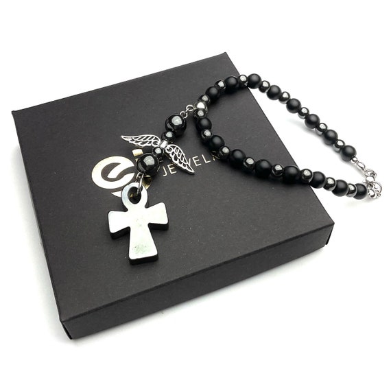 Produktbild von Kreuz Auto Rückspiegel Charm Zubehör Mit Schwarzer Keramik Perle, Unisex Geschenk - Österreich