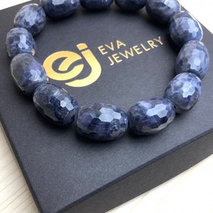 Sapphire, Corundum, Blue, Bracelet, Oval 10-12mm, Faceted Beads, Genuine Sapphire, Natural Bracelet Gemstone Jewelry Gift For Mom For Her