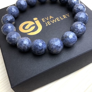 Sapphire, Corundum, Blue, Bracelet, 12mm, Faceted Beads, Genuine Sapphire Beads, Natural Bracelet Gemstone Jewelry Gift For Mom For Her