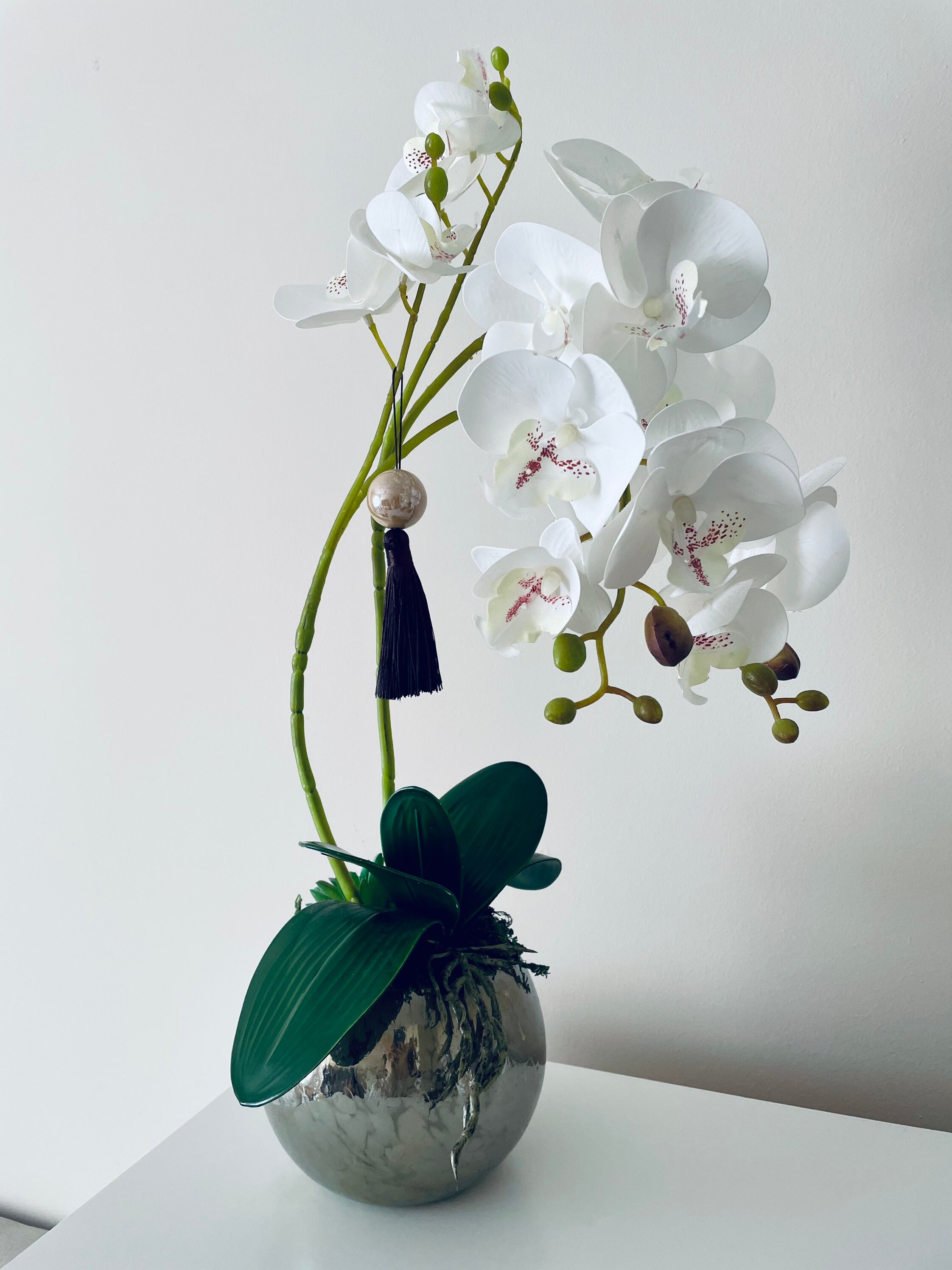 Orchid arrangement in a glass bowl two stem orchids latex Etsy