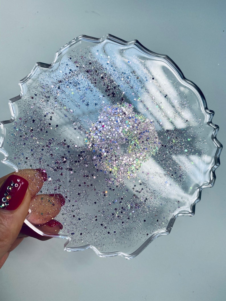 pink coaster home decor handmade clear coaster gift idea Resin coaster decorative tray glitter coaster cup holder