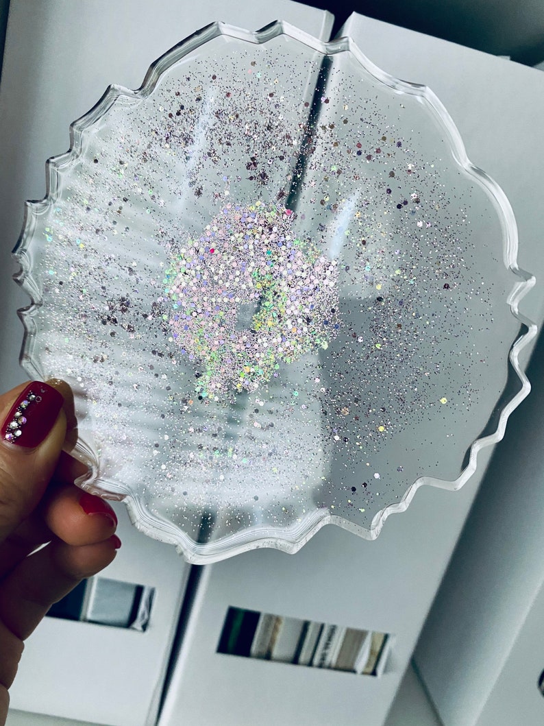 pink coaster home decor handmade clear coaster gift idea Resin coaster decorative tray glitter coaster cup holder