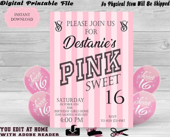 Victoria secret inspired pink birthday party invitation Etsy