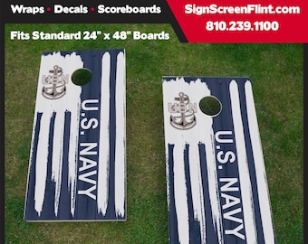 Bandera robusta Marina, Bandera americana Barnwood Cornhole Wrap, USA Wrap, Cornhole, Azul marino