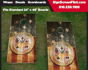 Ejército Bandera Americana Barnwood Cornhole Wrap, USA Wrap, Cornhole, Ejército