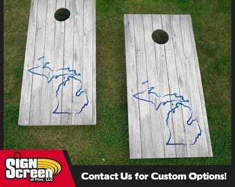 Michigan Grey Barnwood Cornhole Wrap, Bandera, Wrap, Cornhole, Michigan Pride, Mitten State Decal