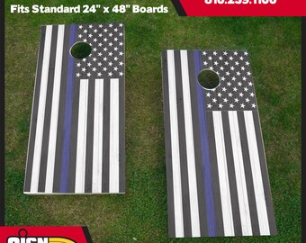 Bandera de línea azul delgada, bandera estadounidense Barnwood Cornhole Wrap, envoltura de EE. UU., Cornhole, policía