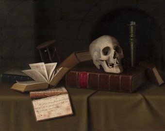 Dark Academia Books & Skull Print / Vintage Still life, Descarga digital instantánea