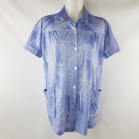 Vintage 70s-80s Polyester Work Smock Top Blouse- S