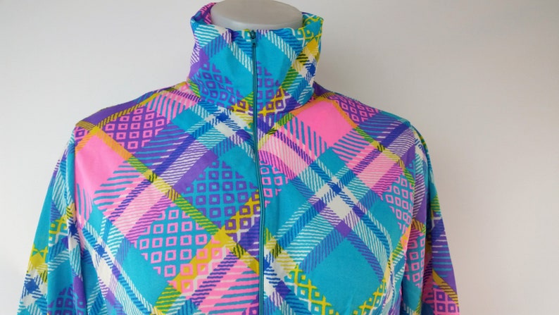 Vintage 60s Funky Patchwork Polyester Maxi Lounge Dress Size 12 Gown Pajamas Neon DayGlo Psychedelic House Dress