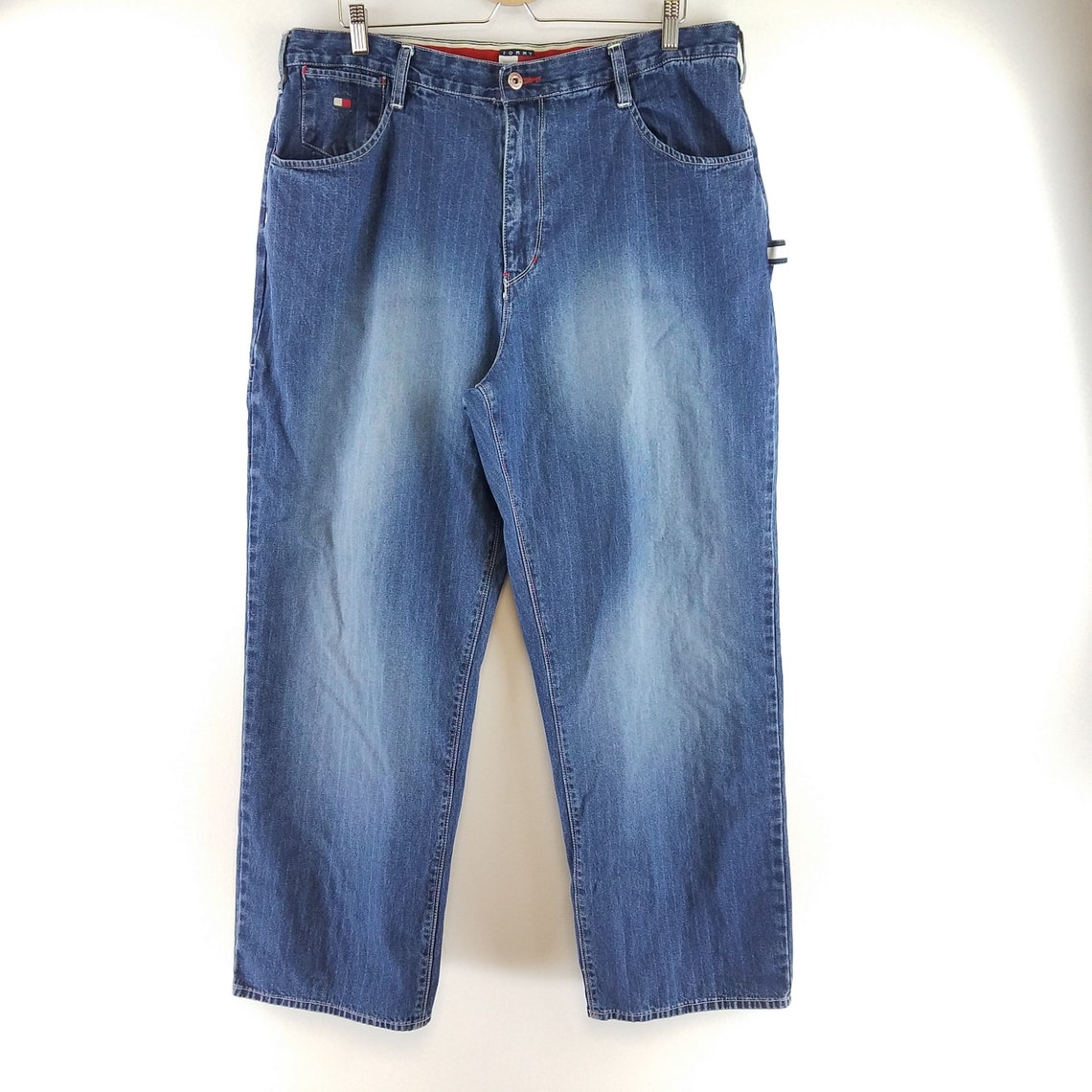 Vintage 90s Tommy Hilfiger Wide Leg Pinstripe Jeans Men's | Etsy