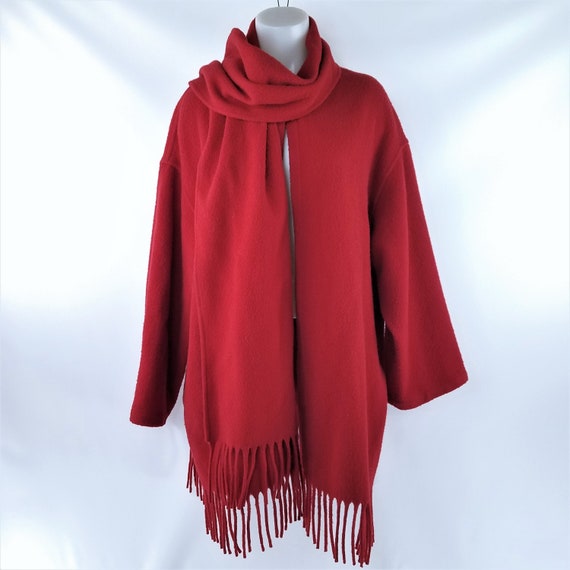 Vintage Pendleton Red Wool Scarf Neck Open Front J