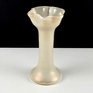 Early 20th Century Pearlescent Mother Of Pearl Glass Trumpet Vase, 1900's Art Nouveau, Bohemian, Czech image 2