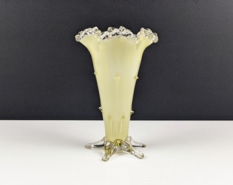 Victorian Pale Yellow and White Opal Glass Trumpet Thorn Vase, Possibly John Walsh Walsh, Antique English Glass