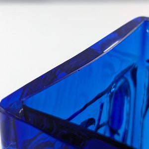 Smalandshyttan Cobalt Blue and Clear Cased Abstract Textured Vase, 1960's Swedish, Scandinavian Art Glass, Josef Schott image 8