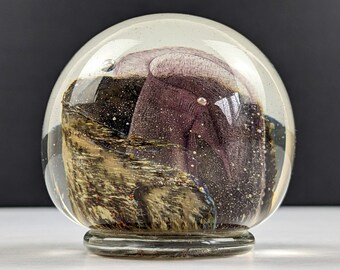 Signed Michael Harris Isle of Wight Glass Paperweight, Purple and Gold, Vintage British Art Glass