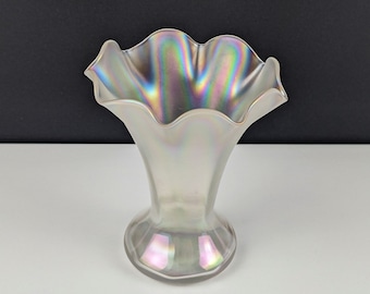 John Walsh Walsh Victorian Glass Vase, Clear, Iridescent Rainbow Effect, Antique English Glass