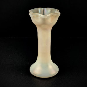 Early 20th Century Pearlescent Mother Of Pearl Glass Trumpet Vase, 1900's Art Nouveau, Bohemian, Czech image 1