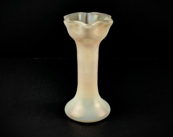 Early 20th Century Pearlescent Mother Of Pearl Glass Trumpet Vase, 1900's Art Nouveau, Bohemian, Czech