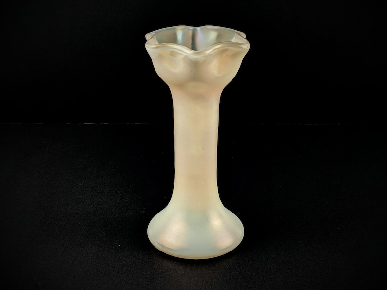 Early 20th Century Pearlescent Mother Of Pearl Glass Trumpet Vase, 1900's Art Nouveau, Bohemian, Czech image 1