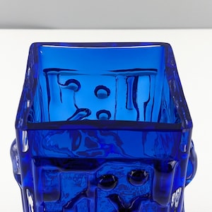 Smalandshyttan Cobalt Blue and Clear Cased Abstract Textured Vase, 1960's Swedish, Scandinavian Art Glass, Josef Schott image 4